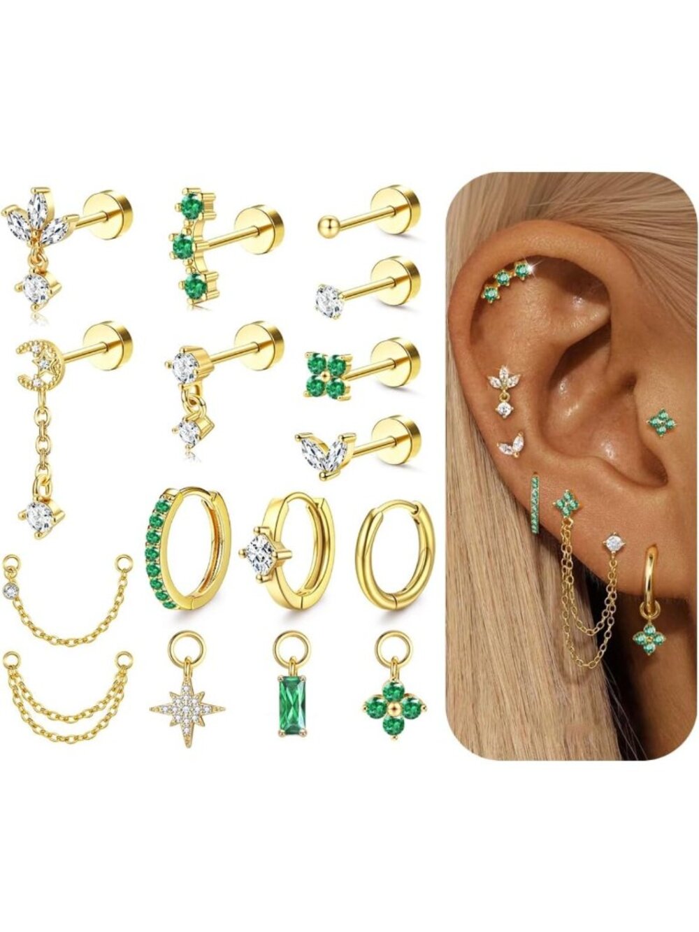 Stylish 16 Gauge Flat Back Cartilage Earrings for Women - Hypoallergenic, Chic